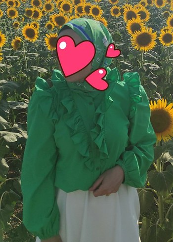 Yeşil  ön ve arka fırfırlı uzun kol gömlek - Görsel 2