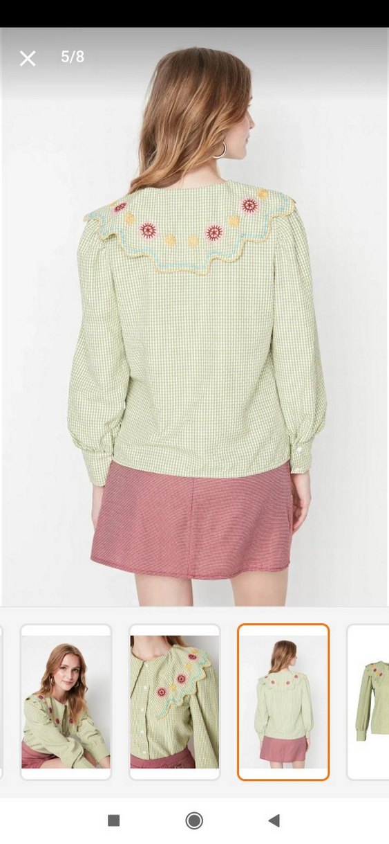 yeşil nakış detaylı gofre kumaş dokuma gömlek - Görsel 5