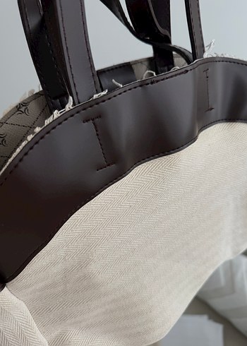 Bej Keten Kumaşlı Tokalı El Çantası - Görsel 4