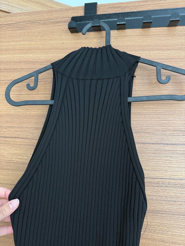 Siyah Fitilli Örme Uzun Siyah Elbise - Görsel 4