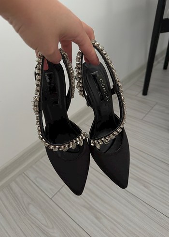 Taşlı Siyah Stiletto Topuklu - Görsel 3