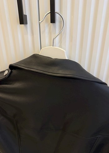 Kadın Siyah Deri Biker Ceket - Görsel 7