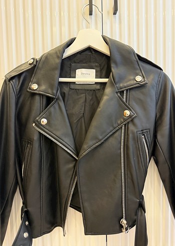 Kadın Siyah Deri Biker Ceket - Görsel 2