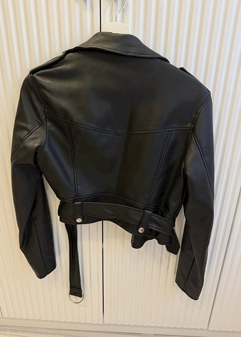 Kadın Siyah Deri Biker Ceket - Görsel 5