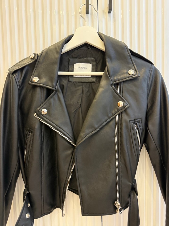 Kadın Siyah Deri Biker Ceket - Görsel 2