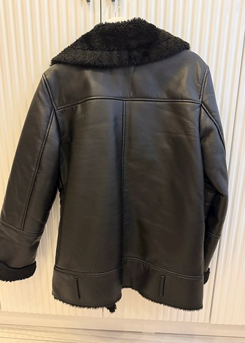 Kürk Detaylı Siyah Deri Kadın Mont - Görsel 6