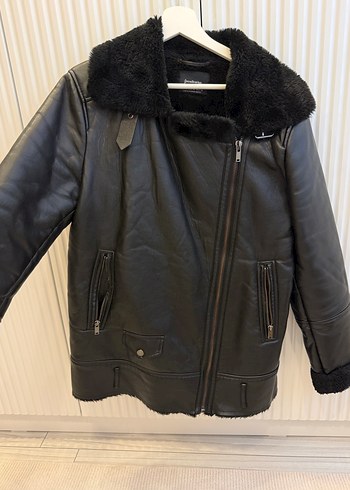 Kürk Detaylı Siyah Deri Kadın Mont - Görsel 11