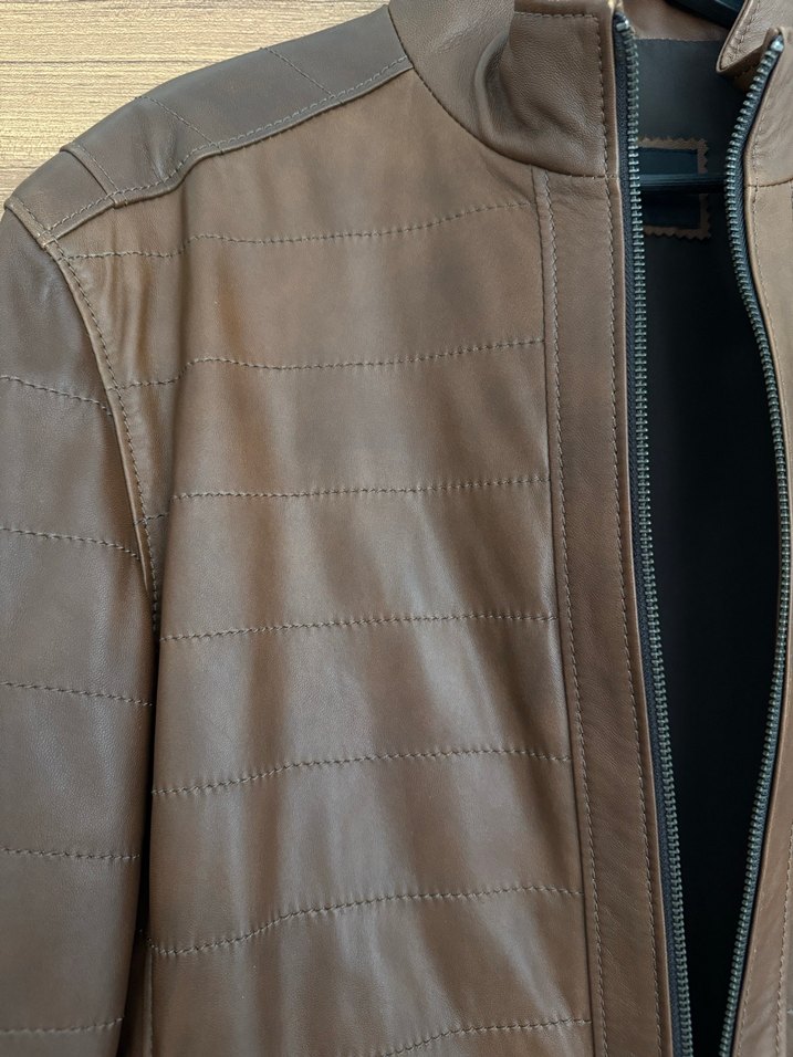 Erkek Parlak Kahverengi Deri Ceket - Görsel 2