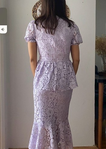 xs Beden Lila Dantel Detaylı Elbise