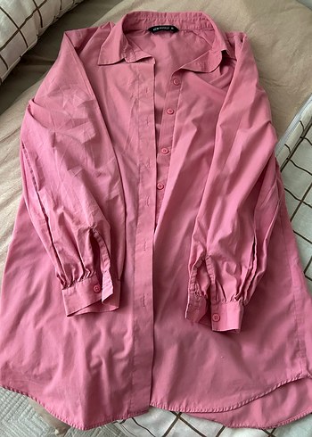 Pembe Düğmeli Keten Gömlek - Görsel 2