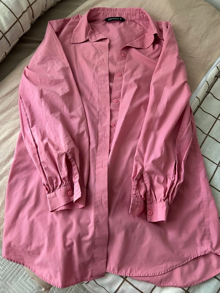 Pembe Düğmeli Keten Gömlek - Görsel 2