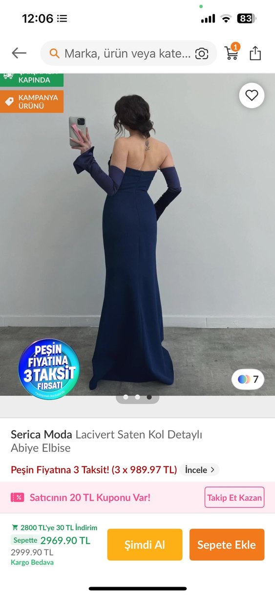 Serica Moda Lacivert Saten Uzun Abiye Elbise - Görsel 3