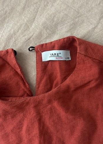 Kısa Kollu Kremit rengi Keten Bluz - Görsel 3