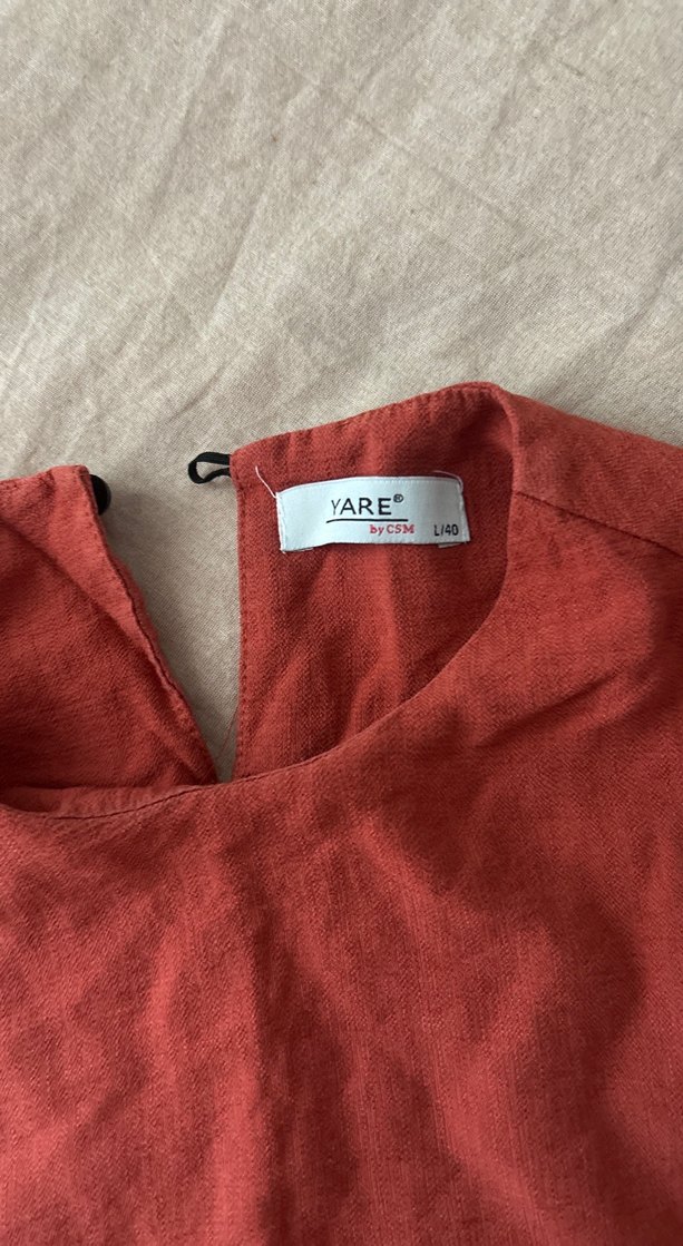 Kısa Kollu Kremit rengi Keten Bluz - Görsel 3