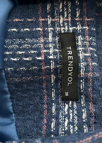 Düğmeli Lacivert Ekose Midi Kadın Kaban ceket - Görsel 3