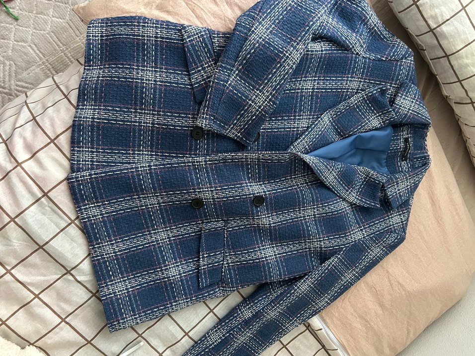 Düğmeli Lacivert Ekose Midi Kadın Kaban ceket - Görsel 2