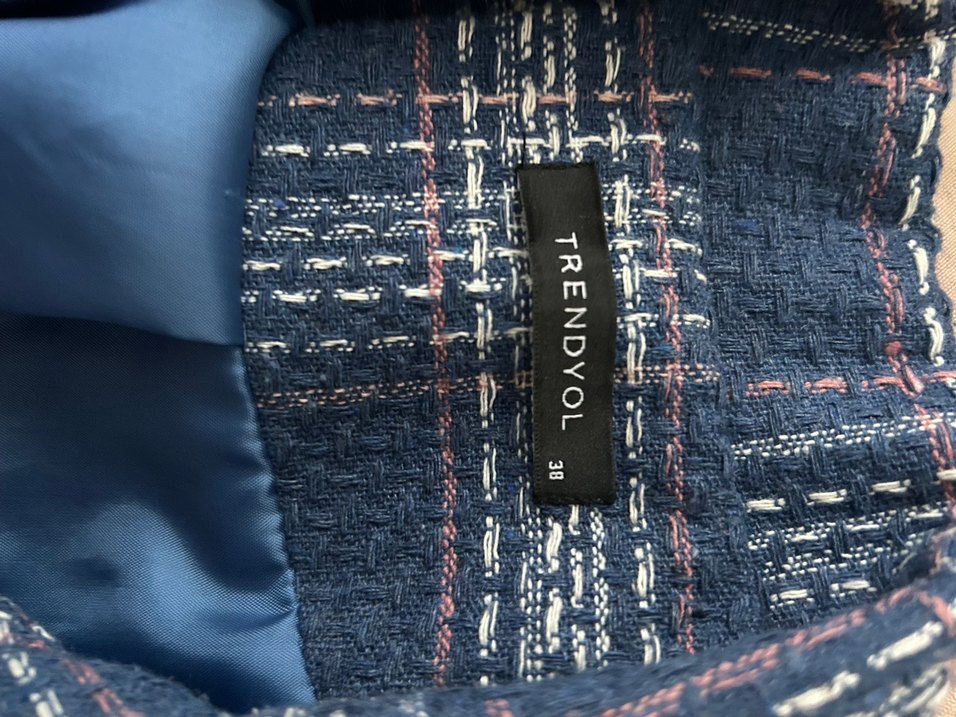 Düğmeli Lacivert Ekose Midi Kadın Kaban ceket - Görsel 3