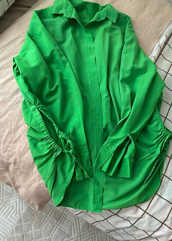 Yeşil Uzun Kollu Salaş Keten Gömlek - Görsel 2