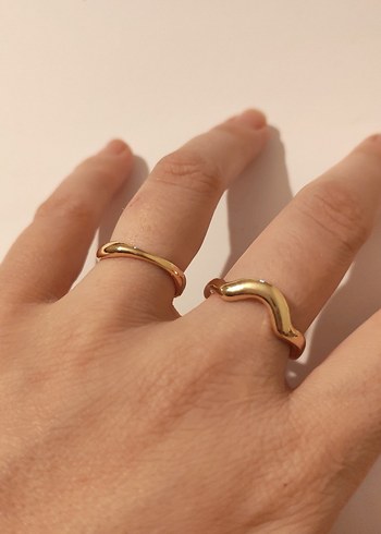 Beden altın Renk Parlak Altın Minimalist Kadın Yüzük Set