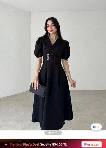Siyah V Yakalı Kadın Uzun Elbise