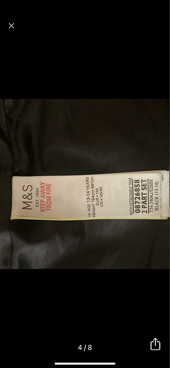 13-14 Yaş Beden siyah Renk Marks&Spencer kız çocuk mont