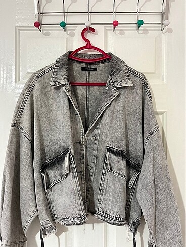 l Beden gri Renk Eskitme Oversize Kot Ceket