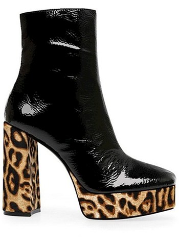 Steve Madden Leopar Desenli Platform Topuklu Siyah Rugan Bot.
