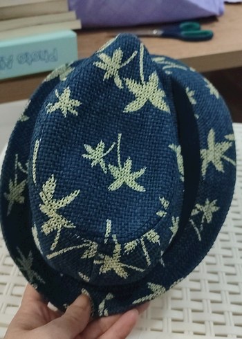 8-12 Yaş, 23 cm Beden Bohem Tarzı Mavi Desenli Erkek Şapka