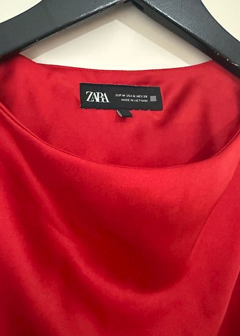 Kırmızı Saten Drapeli Uzun Elbise - Görsel 3