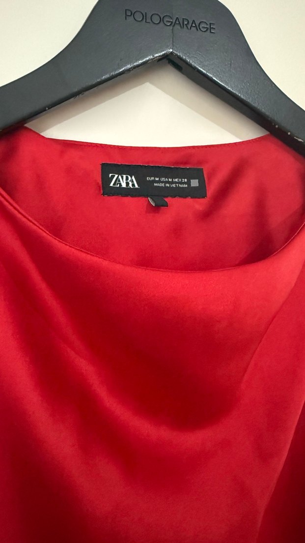 Kırmızı Saten Drapeli Uzun Elbise - Görsel 3