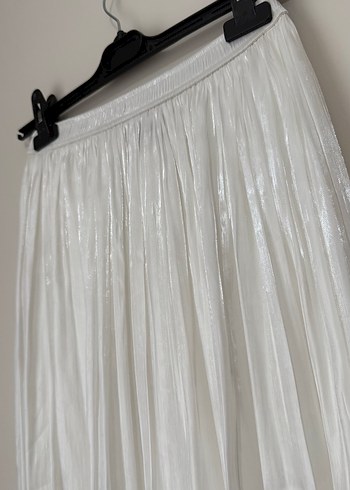 Beyaz Kadın Pilili Uzun Keten Etek - Görsel 3