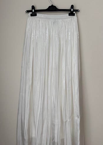 Beyaz Kadın Pilili Uzun Keten Etek - Görsel 2