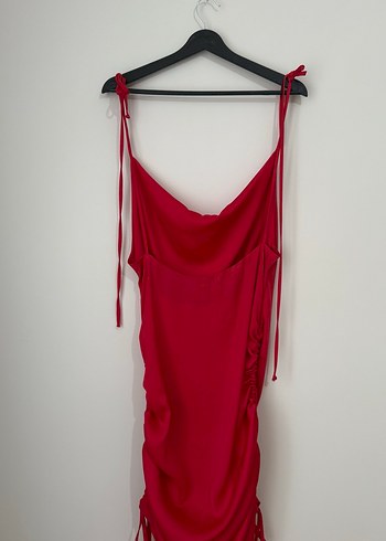 Kırmızı Drapeli Uzun Askılı Kadın Elbise - Görsel 2