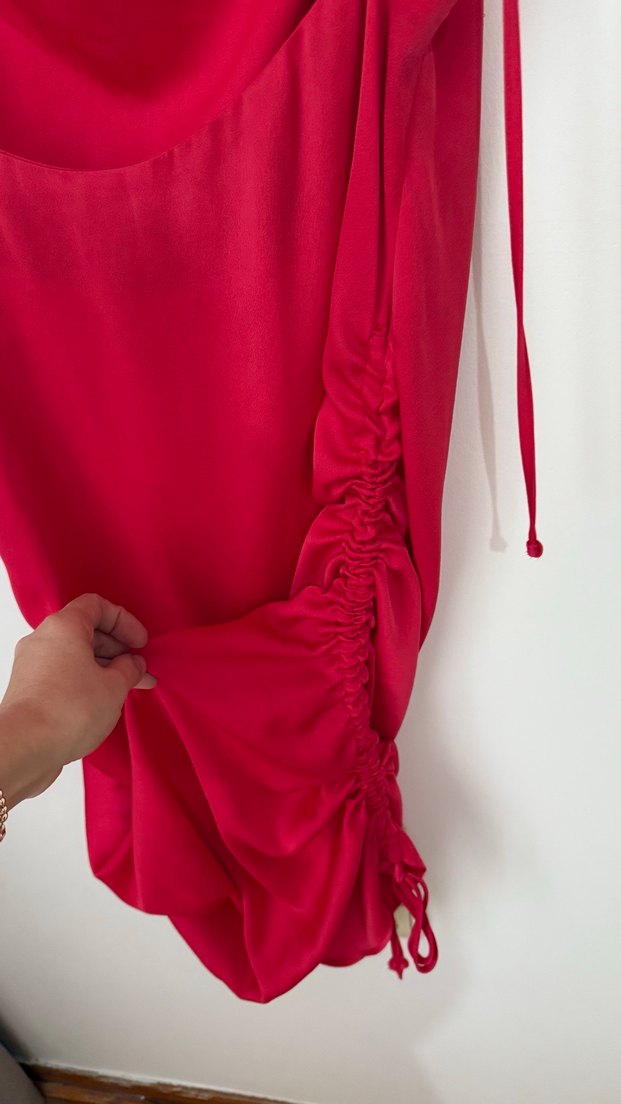 Kırmızı Drapeli Uzun Askılı Kadın Elbise - Görsel 3