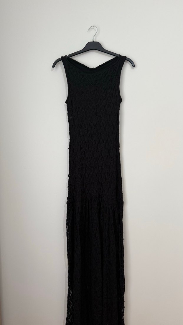 Siyah Uzun Kolsuz dantel elbise - Görsel 2