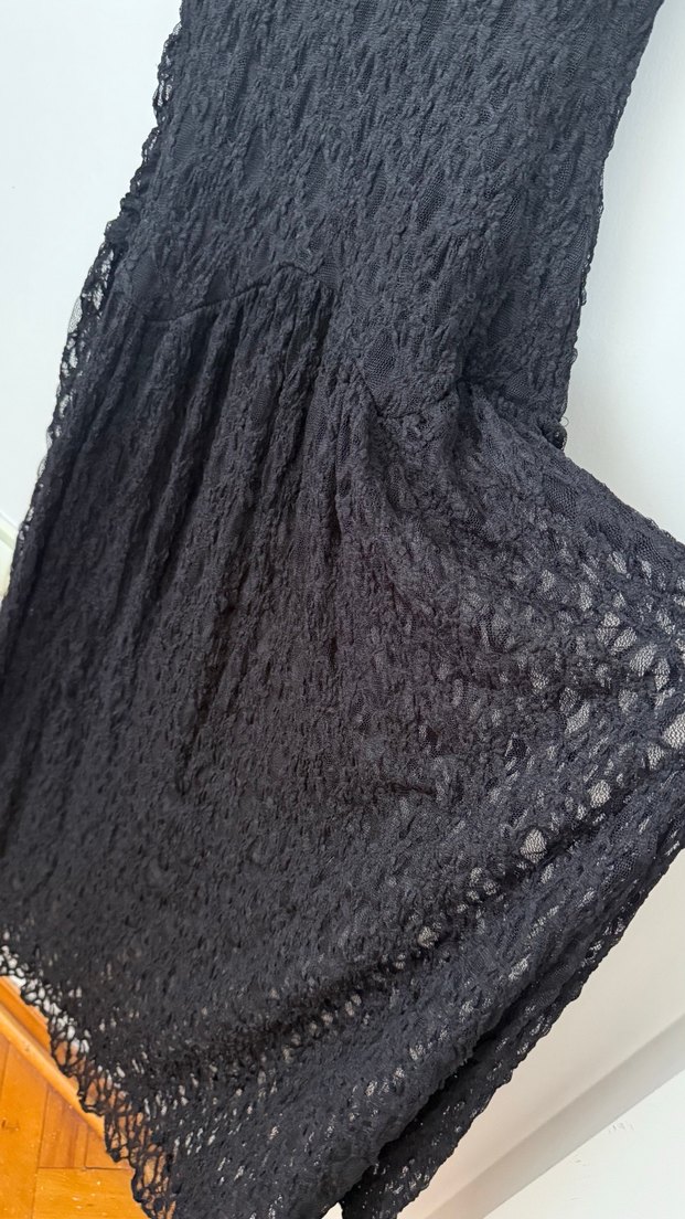 Siyah Uzun Kolsuz dantel elbise - Görsel 3