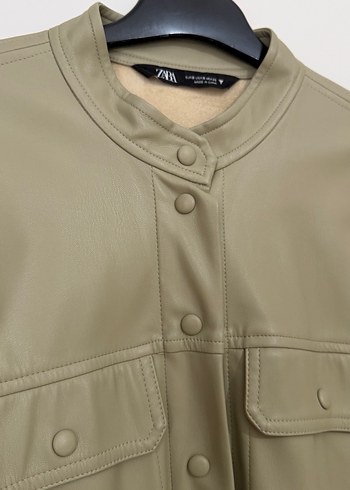 Yeşil Düğmeli Uzun Deri elbise - Görsel 3