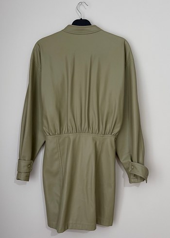 Yeşil Düğmeli Uzun Deri elbise - Görsel 2