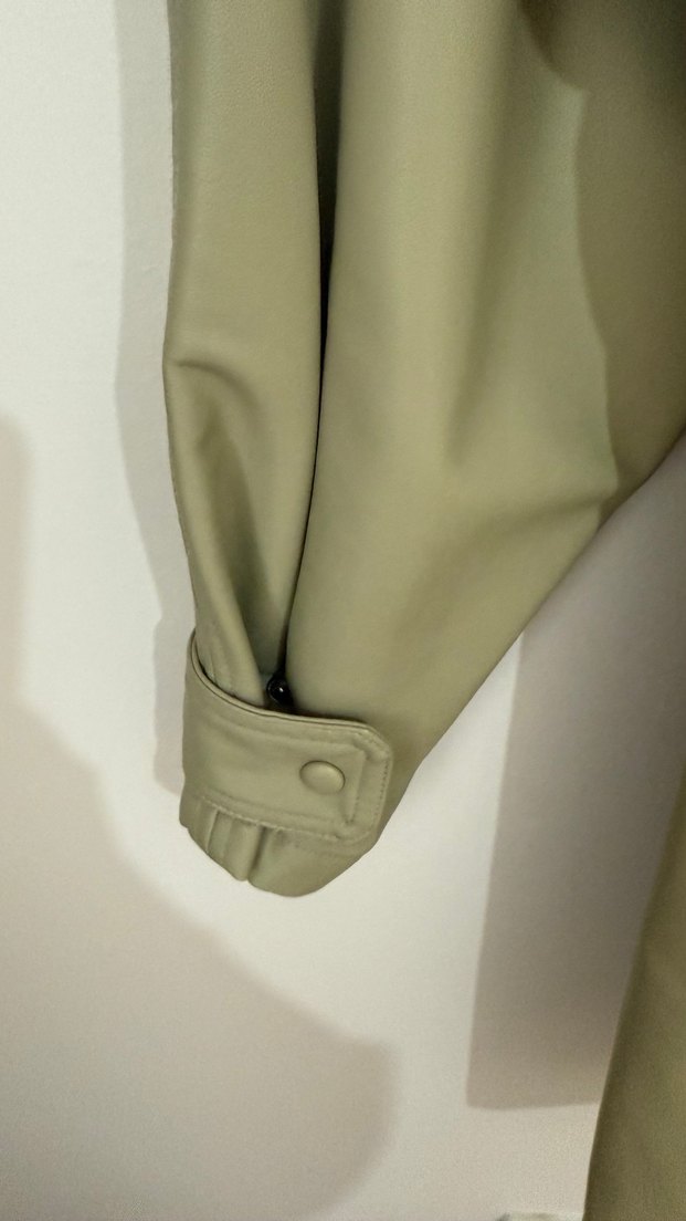 Yeşil Düğmeli Uzun Deri elbise - Görsel 5