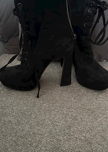 37 Beden Siyah Süet Gotik Stiletto Topuklu Kadın Bot