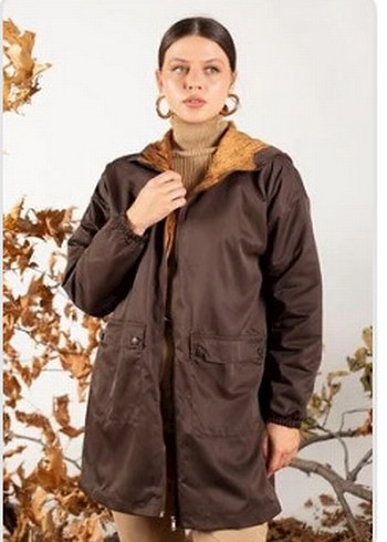 Kahverengi İçi Yünlü Kısa Parka - Görsel 5