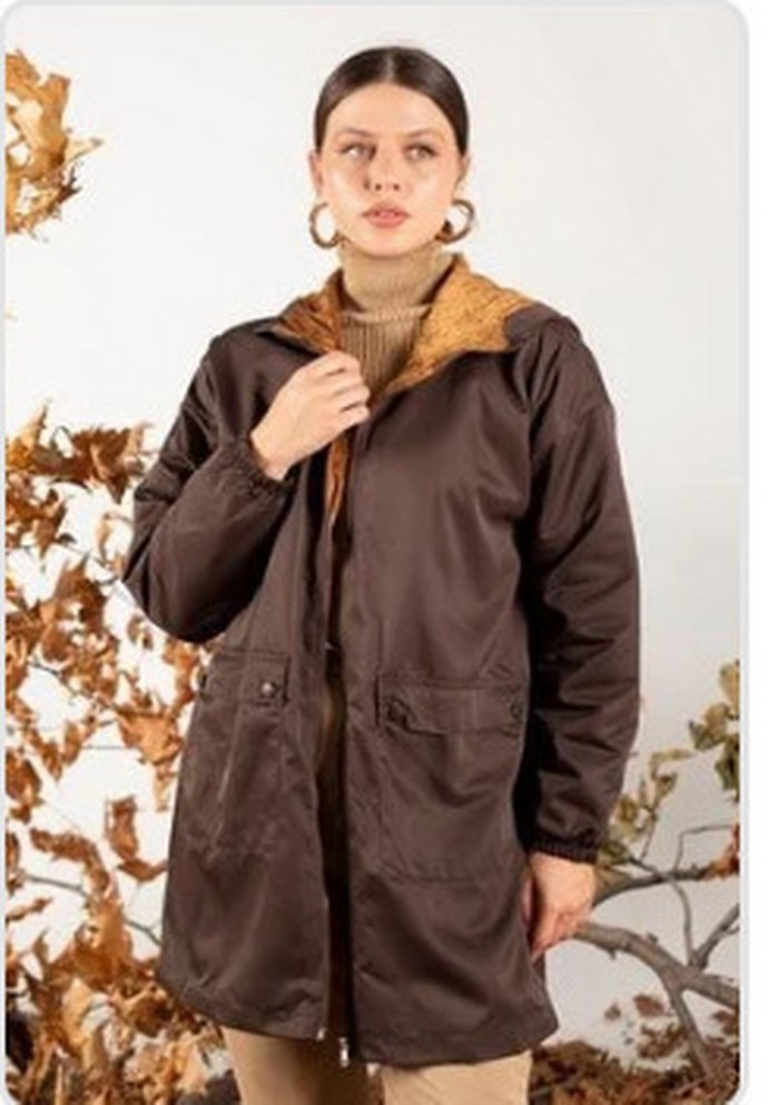 Kahverengi İçi Yünlü Kısa Parka - Görsel 5