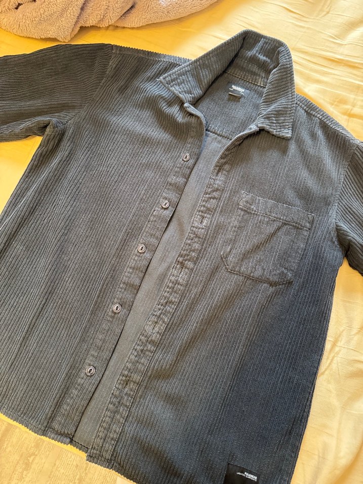 Gri Keten Düğmeli Erkek Gömlek - Görsel 4