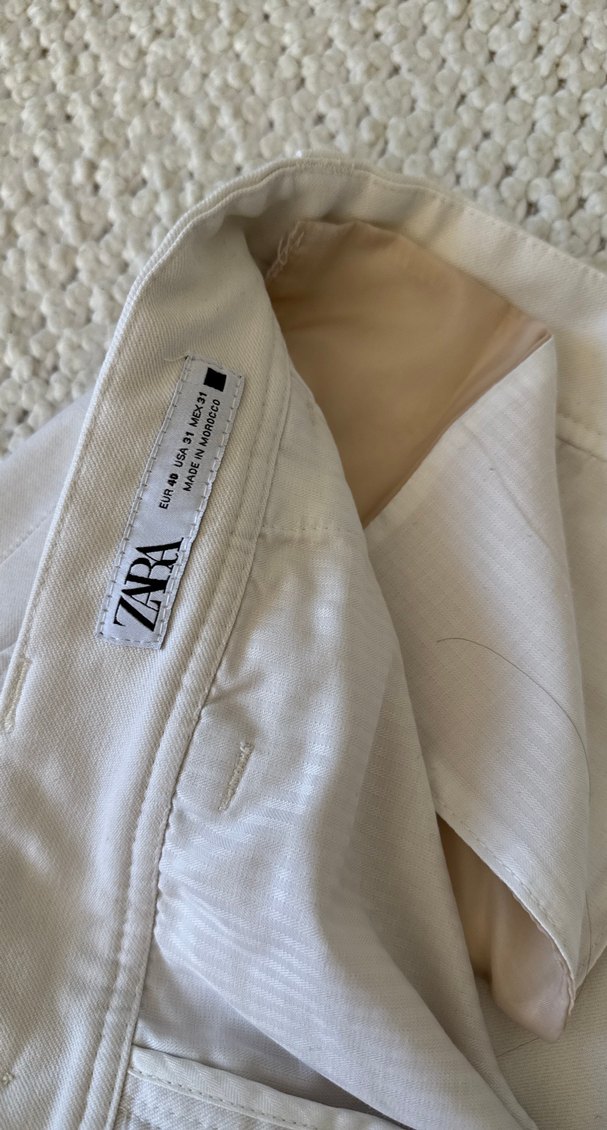 Erkek ZARA Beyaz Kumaş Pantolon - Görsel 4