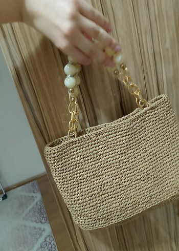 Zara Bej Örgü Kadın Çanta Zincir Detaylı