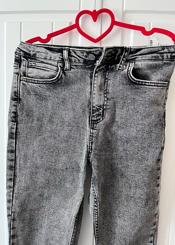 36 Beden Gri Kadın Denim Dar Kesim Midi Jean