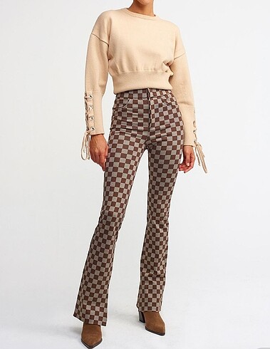 Dilvin Desenli Flare Pantolon