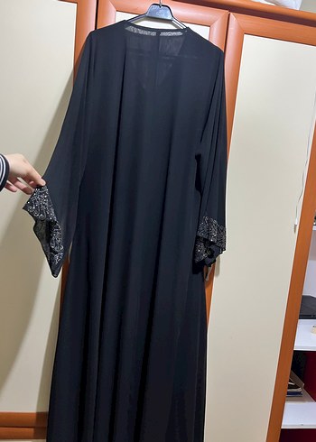 Siyah Uzun Kollu V yaka Abaya ferace