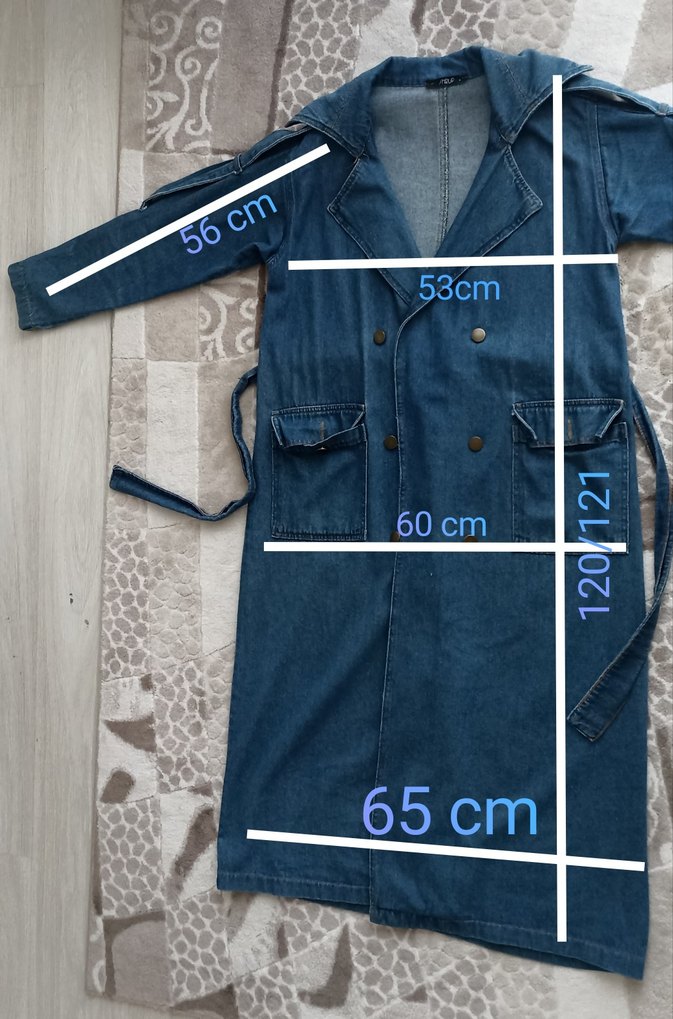 Kadın Lacivert Denim Midi Yağmurluk - Görsel 5