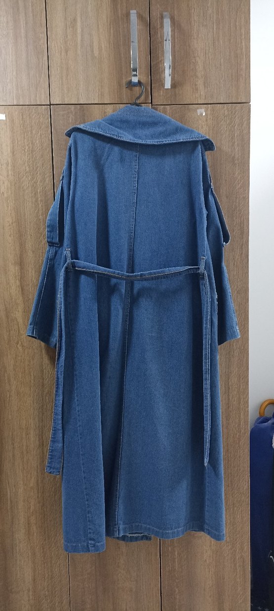 Kadın Lacivert Denim Midi Yağmurluk - Görsel 2